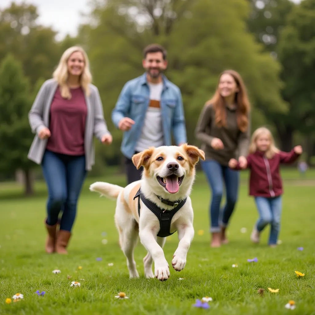  A family enjoys a sunny day in the park with their newly adopted dog from Humane Society Harford County. 