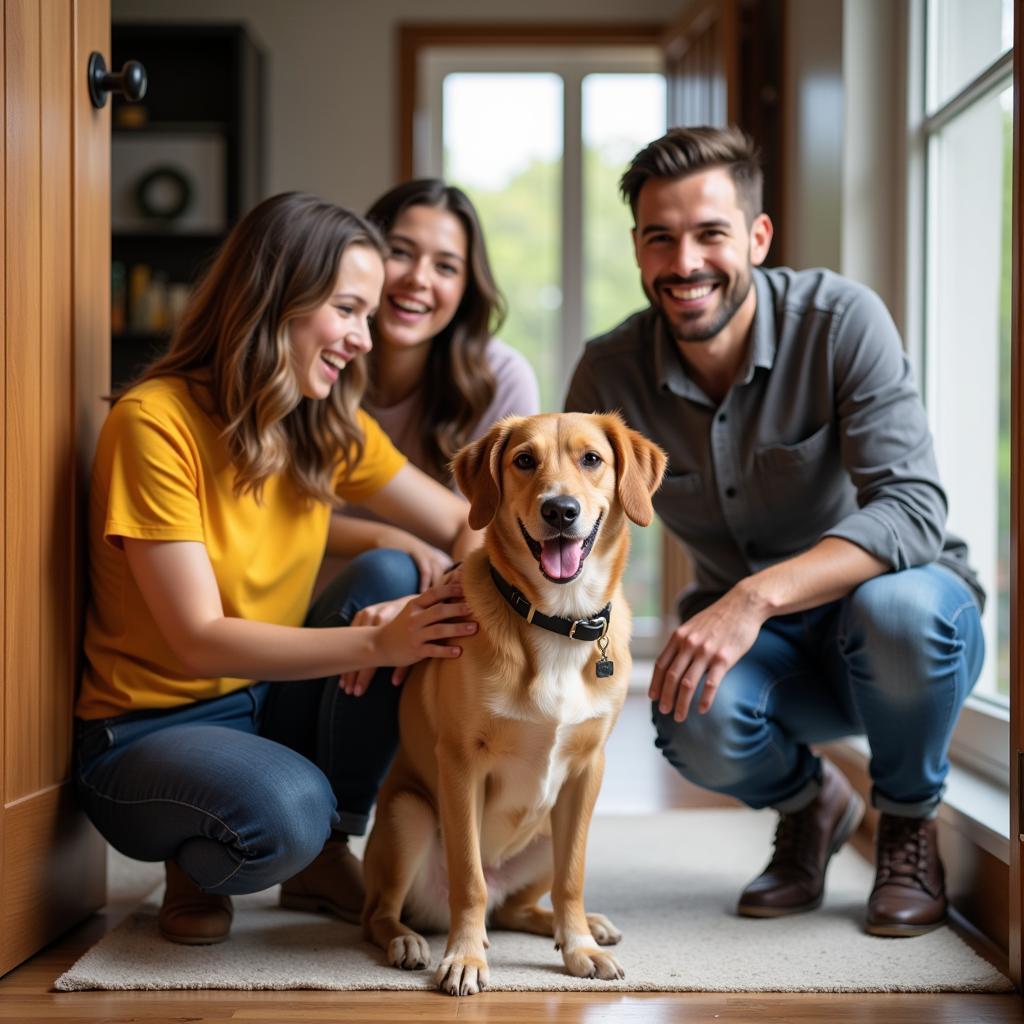 Happy Family Welcomes Adopted Dog Home