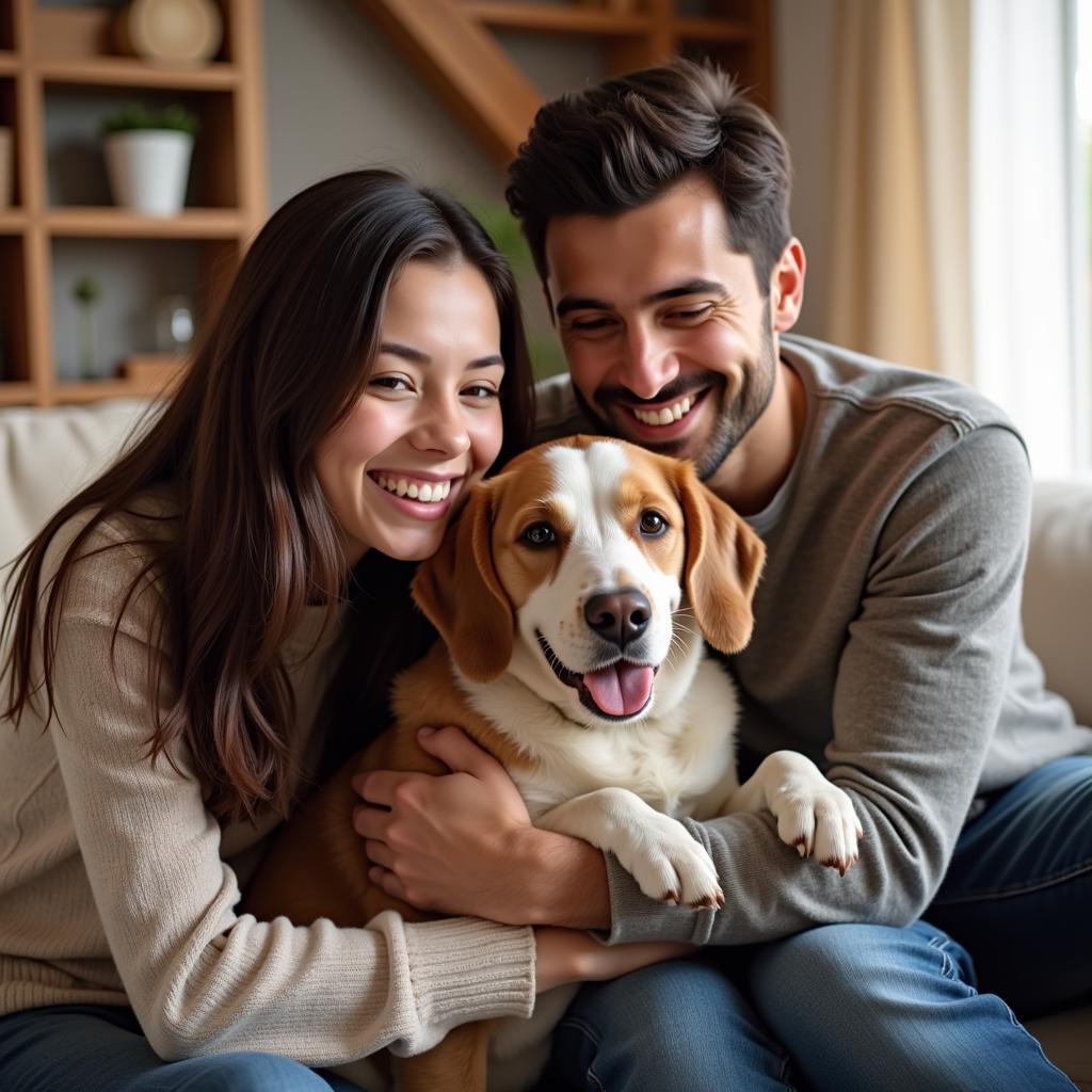 Happy Family with Adopted Dog