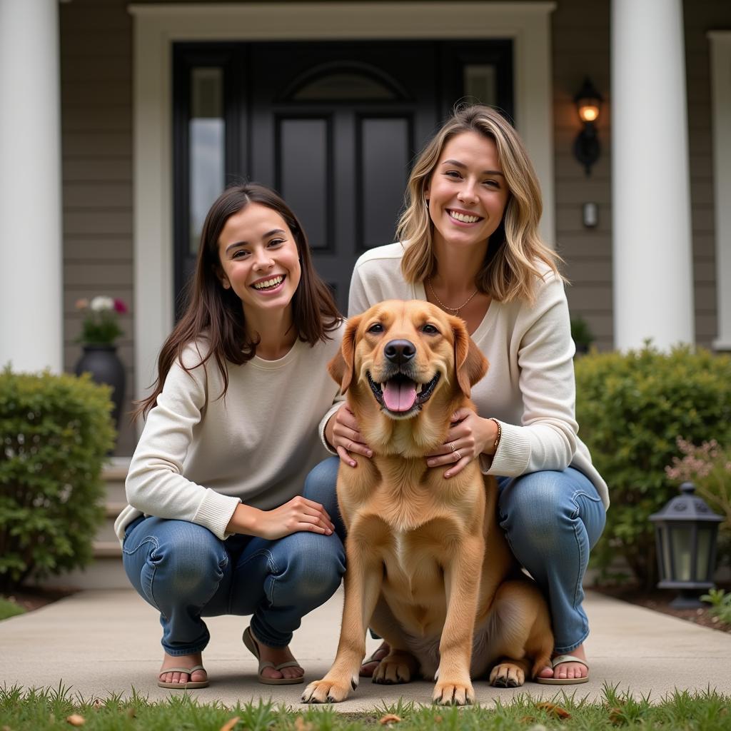 Happy family with their adopted dog