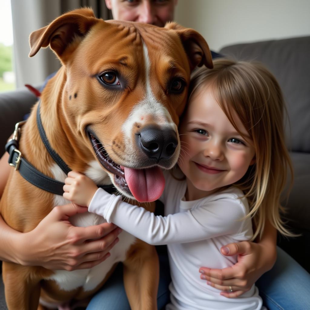 A happy pitbull with its family