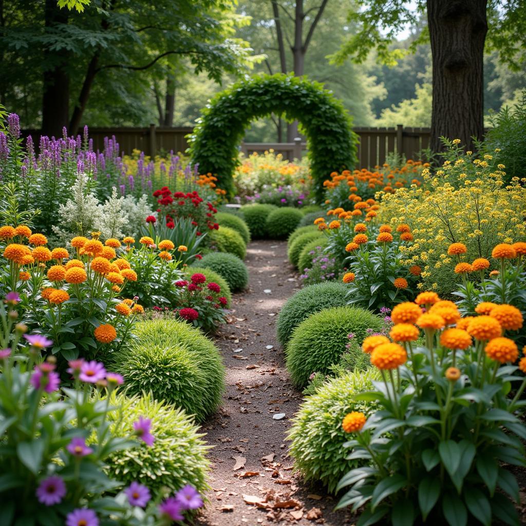 A diverse and vibrant garden filled with various hardy plants.