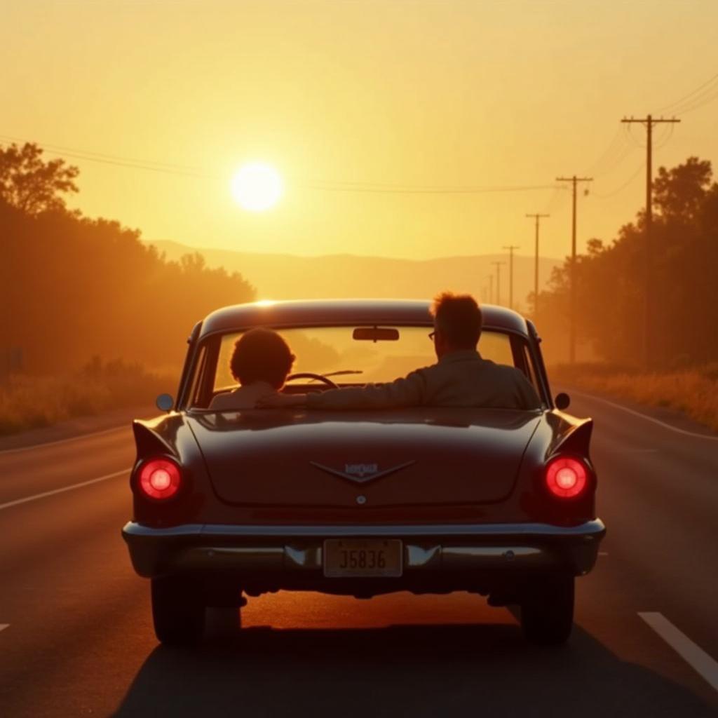 Harold and Maude driving off in a hearse