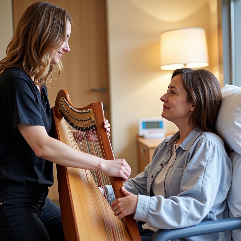 A harp therapy session promoting healing and well-being