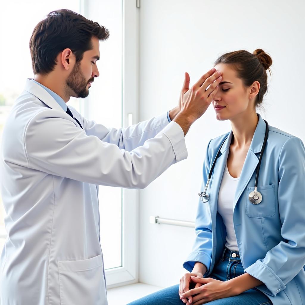 Headache specialist examining a patient