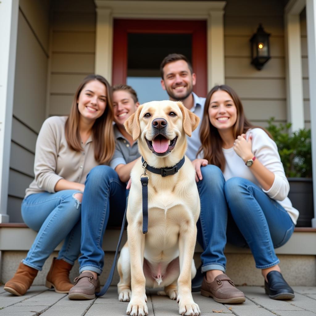 Happy Family with Newly Adopted Dog