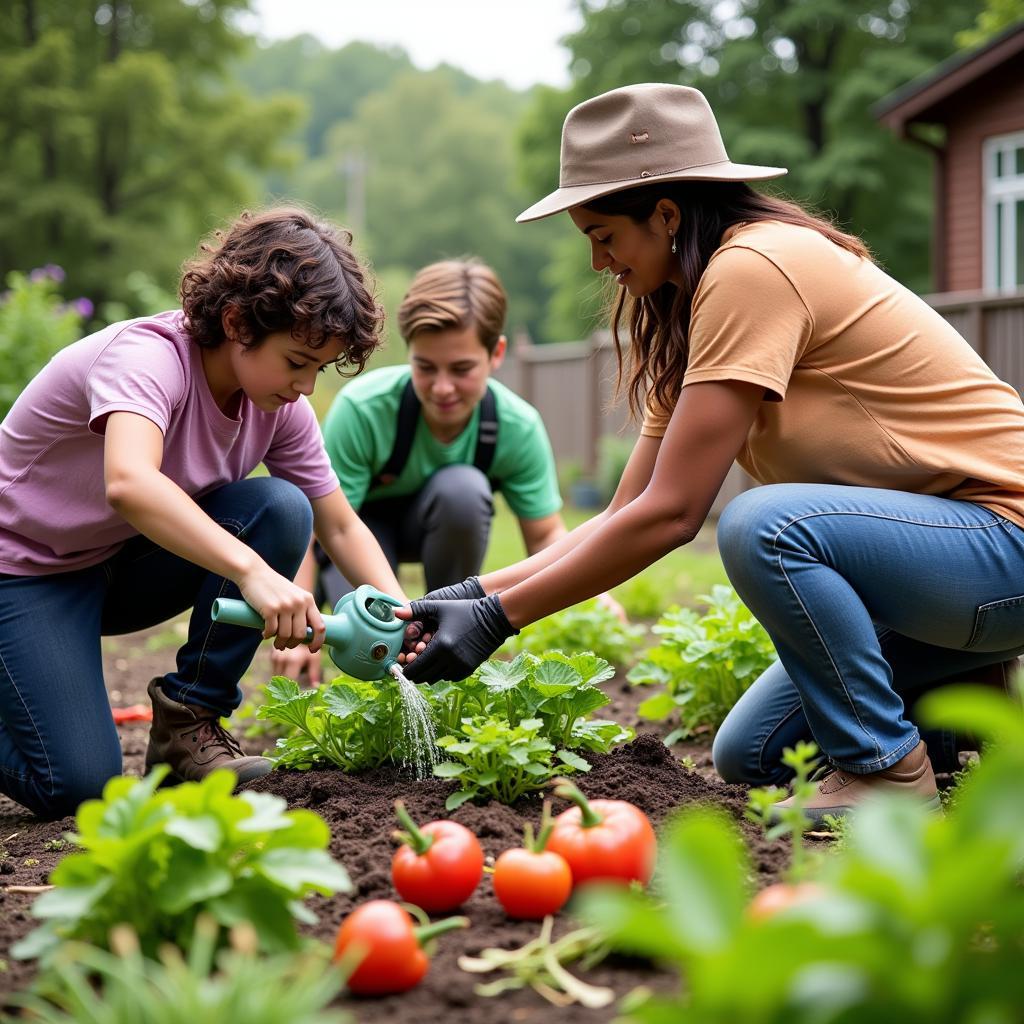 Volunteers Working Together in a Community Garden