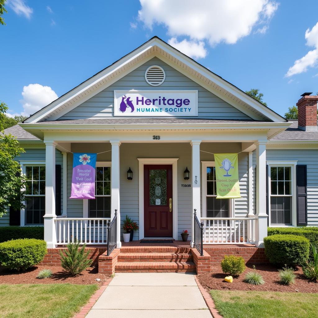 Exterior view of the Heritage Humane Society building on a sunny day.