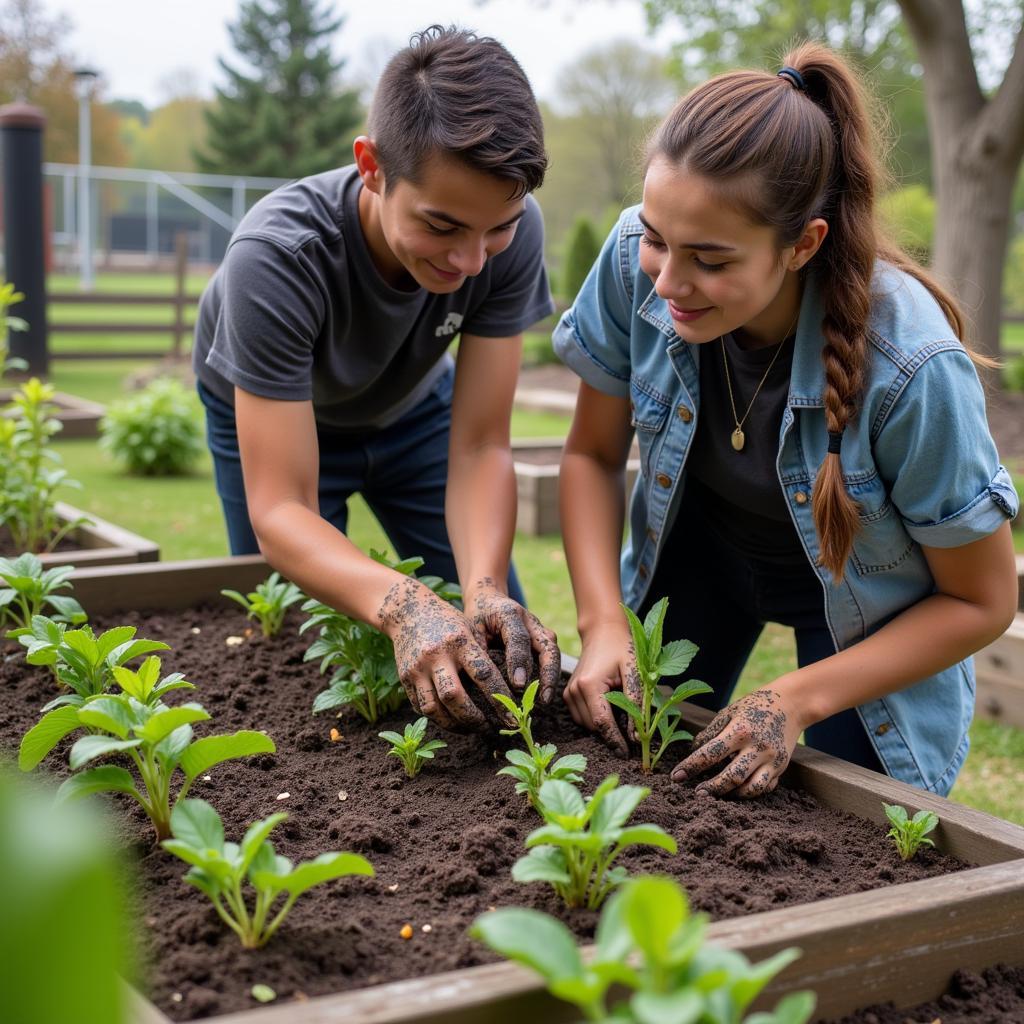 Hermes Society Columbia members volunteer their time at a local community garden, promoting unity and environmental sustainability.