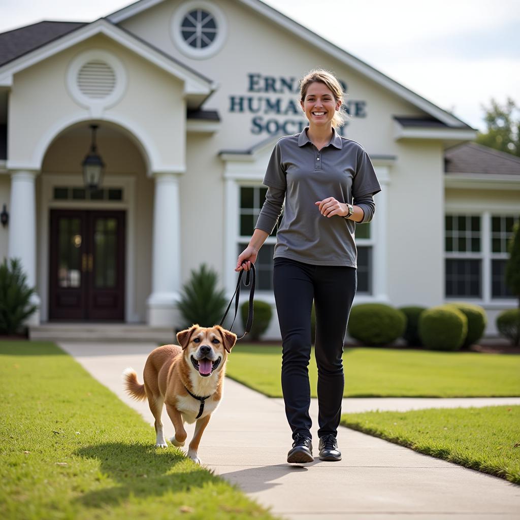 Volunteer Walking a Dog at Hernando Humane Society