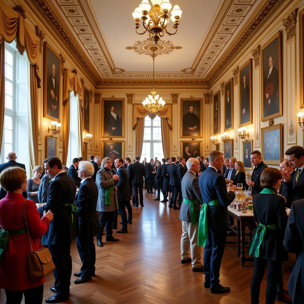 Members of the Hibernian Society gathered inside the Hibernian Hall for a community event.