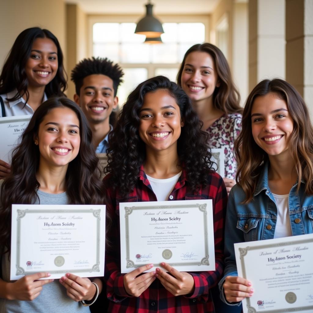 High school students celebrating academic achievement