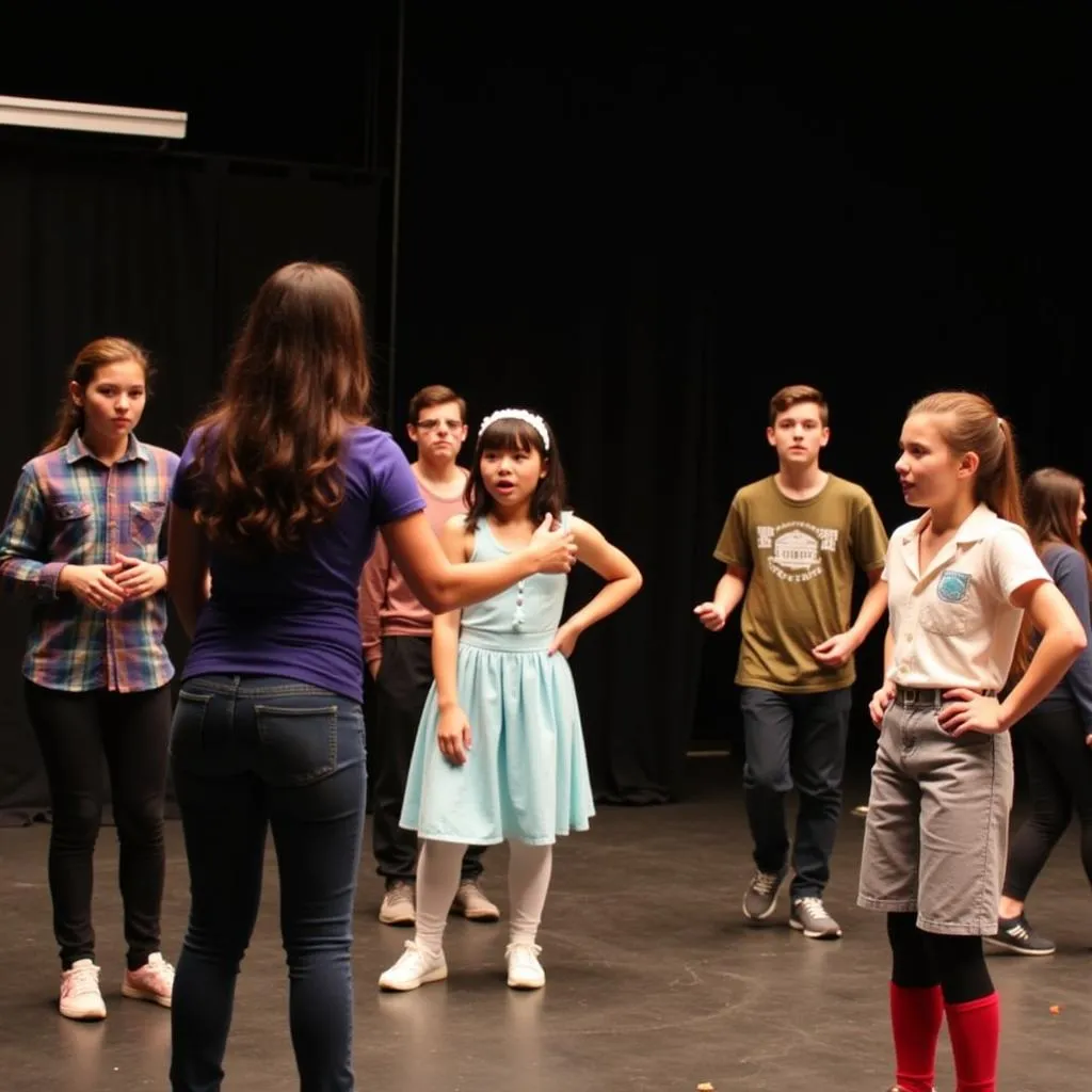 High School Students Rehearsing a Play