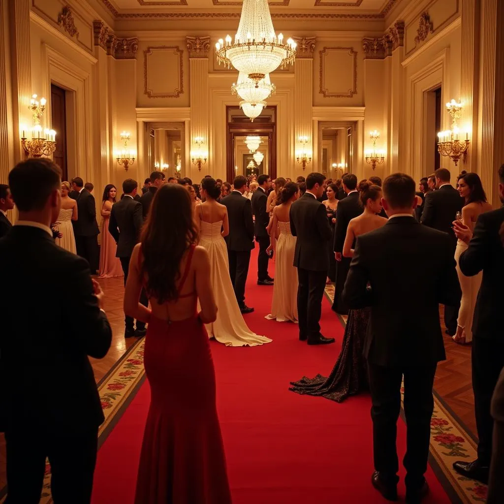 Elegant guests mingling at a high-society gala