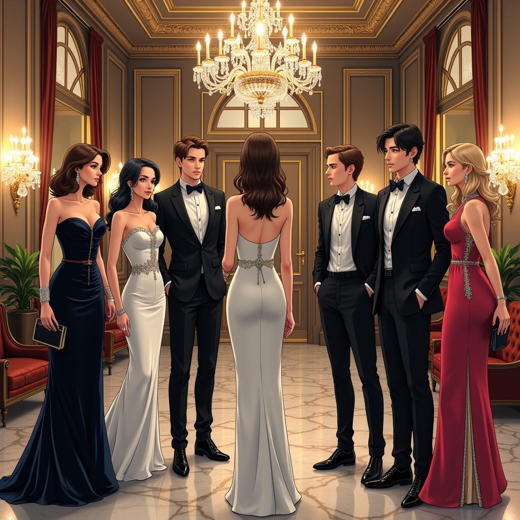 Elegant characters attending a lavish party