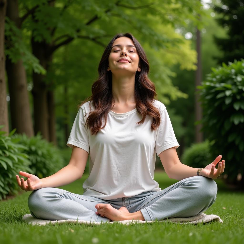 Woman meditating in a serene garden