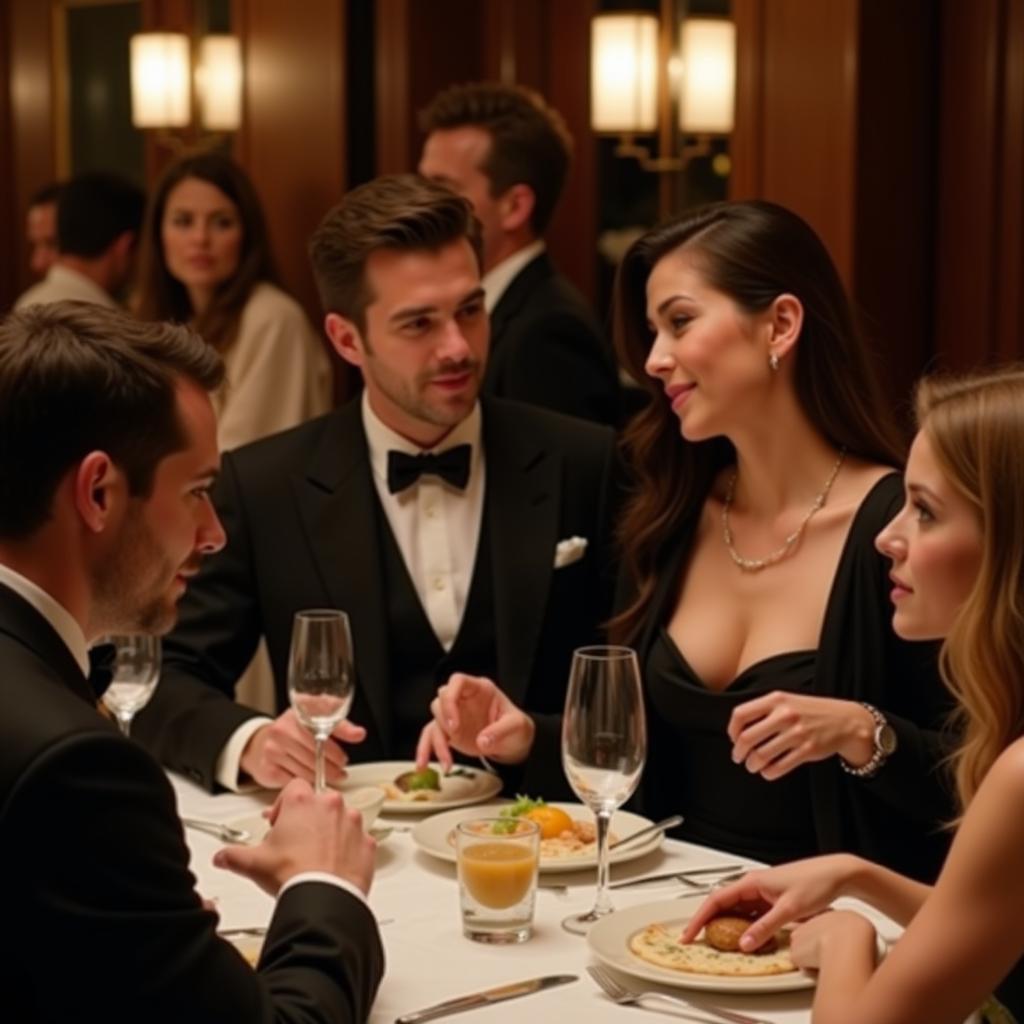 Diners Engaging in Conversation at a High Society Restaurant