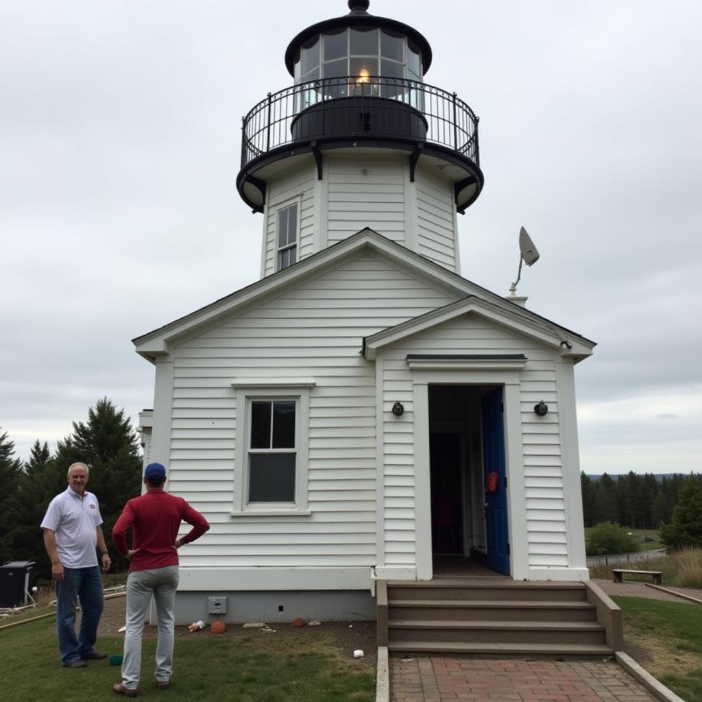 Hillsboro Lighthouse Preservation Society members working on restoration