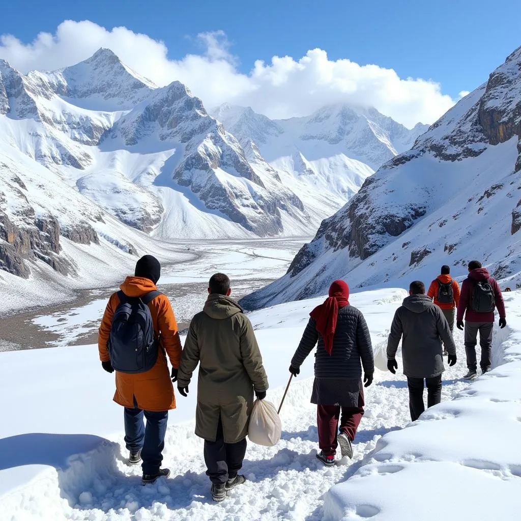 Himalayan Villagers Assisting Travelers