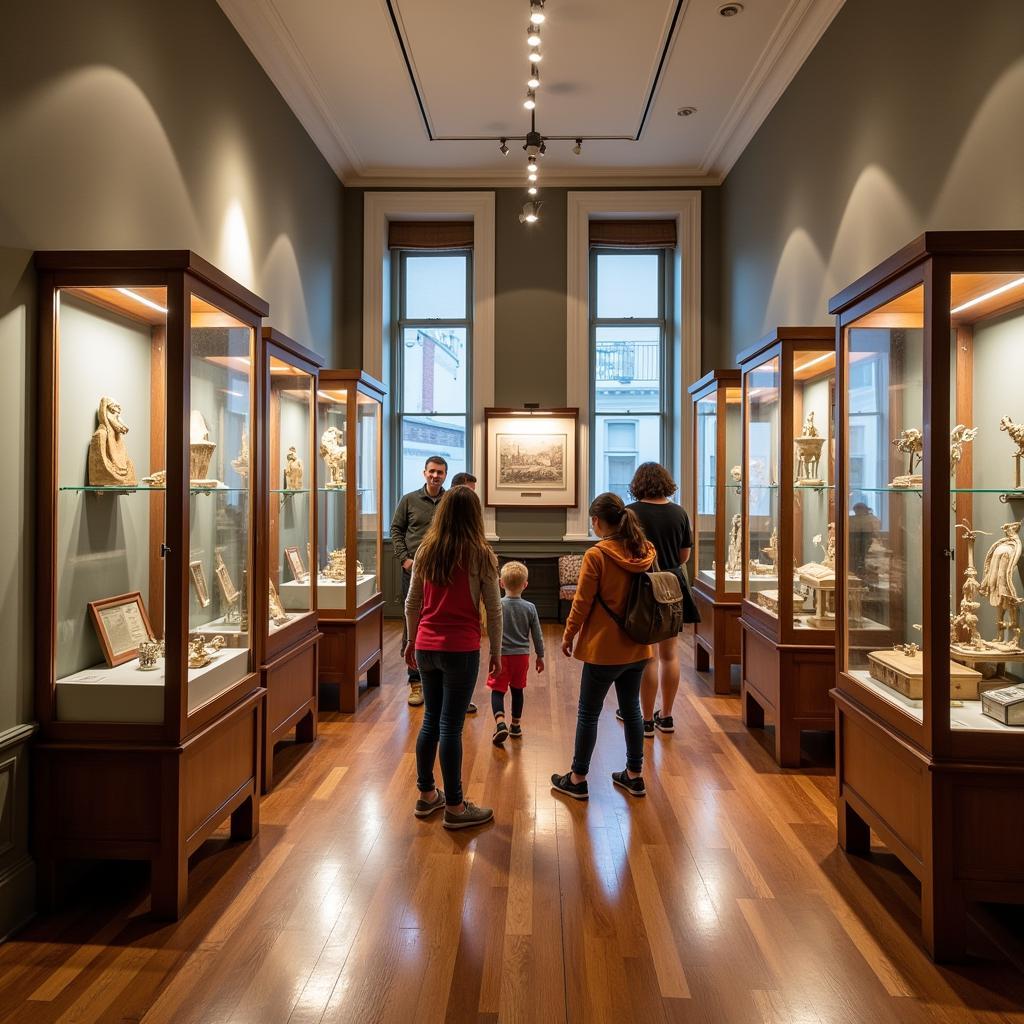 Visitors engaging with an exhibit at the Historical Society of Princeton