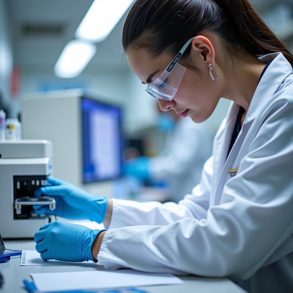 Histotechnologist preparing tissue samples