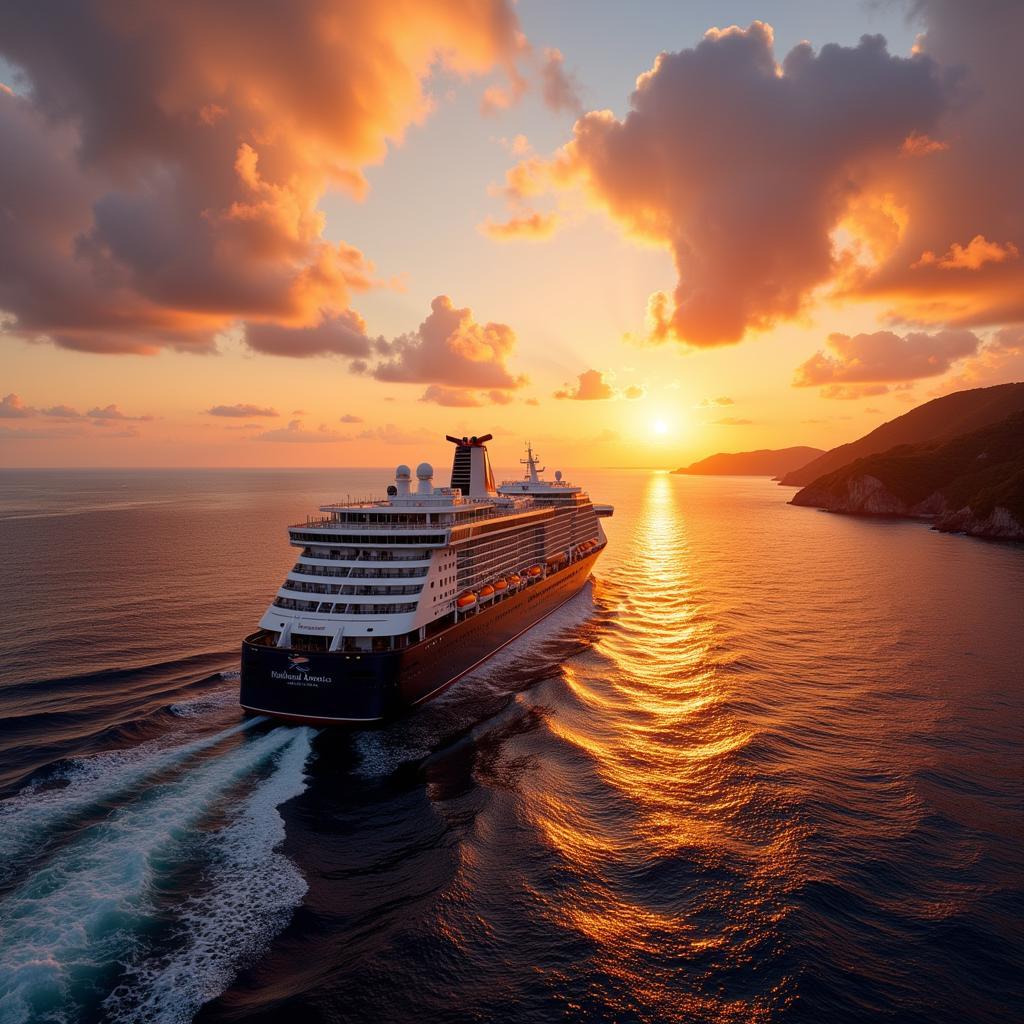 Holland America Line Ship Sailing into the Sunset