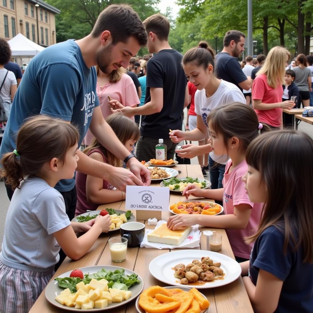 A diverse group of people connect at a community event sponsored by Homegirl Society. 