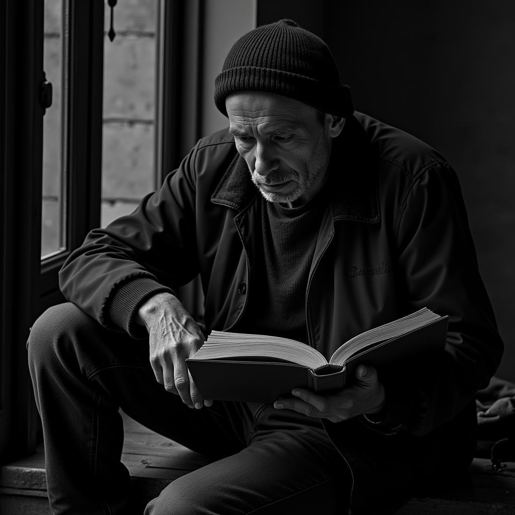 Homeless Man Reading