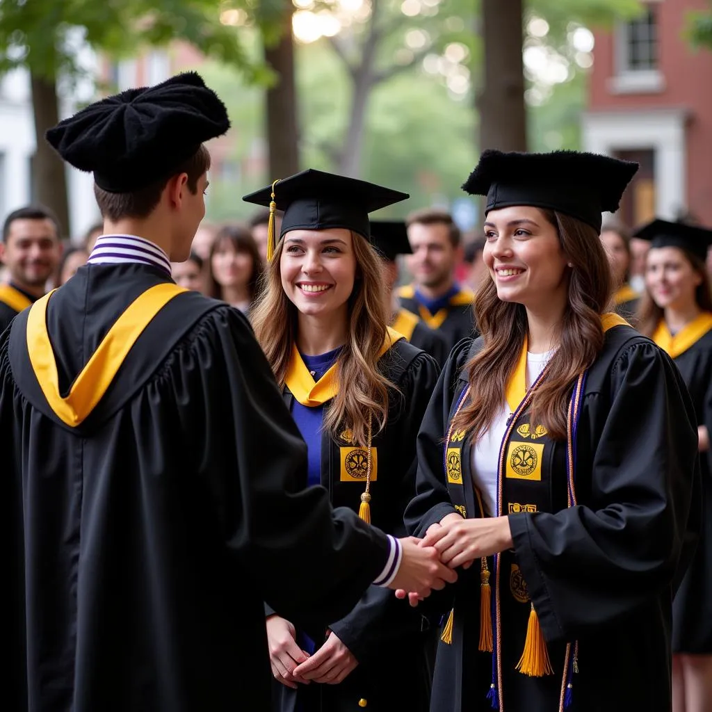 Students receiving honor society cords during a university ceremony