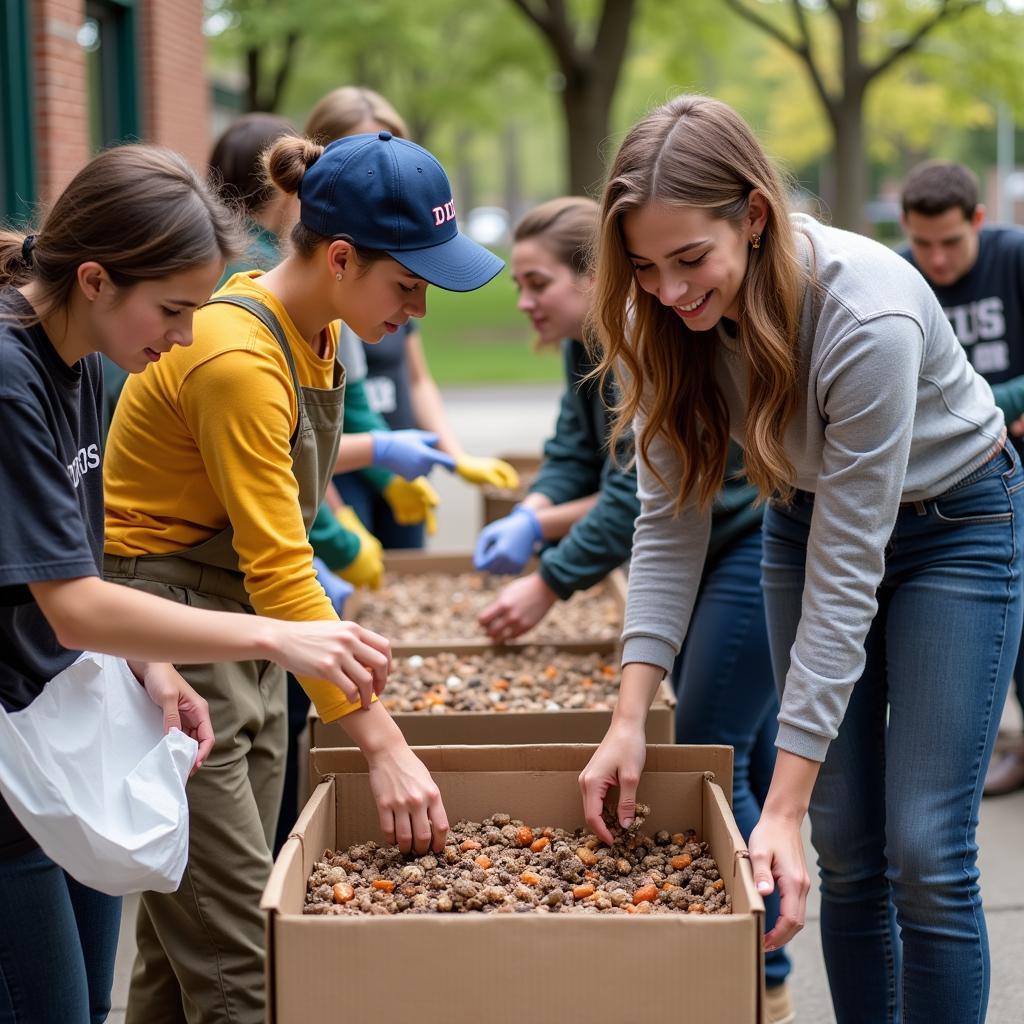 Students volunteering at a local food bank