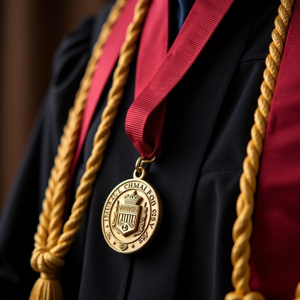 Close up of honor society cords with detailed charm