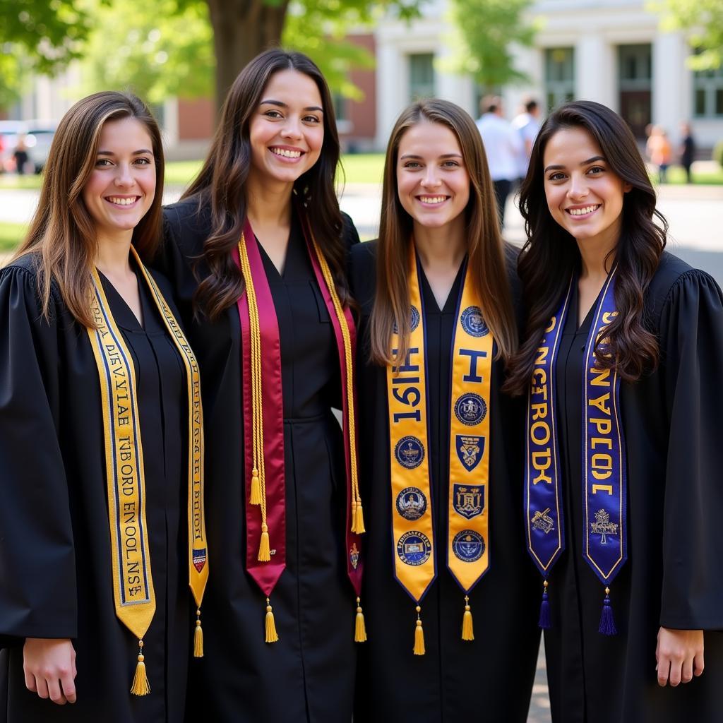 Students wearing honor society cords at a graduation ceremony