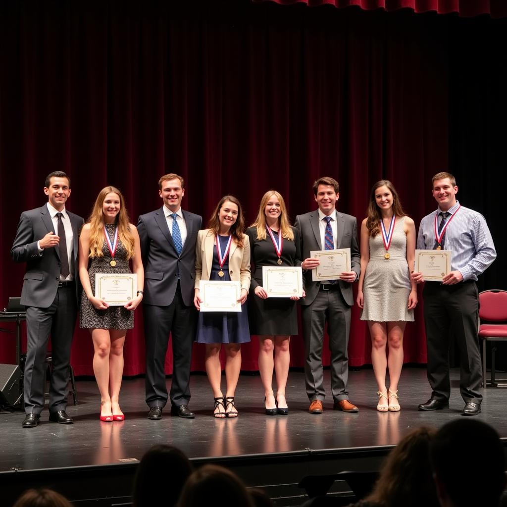 Students participating in an honor society induction ceremony