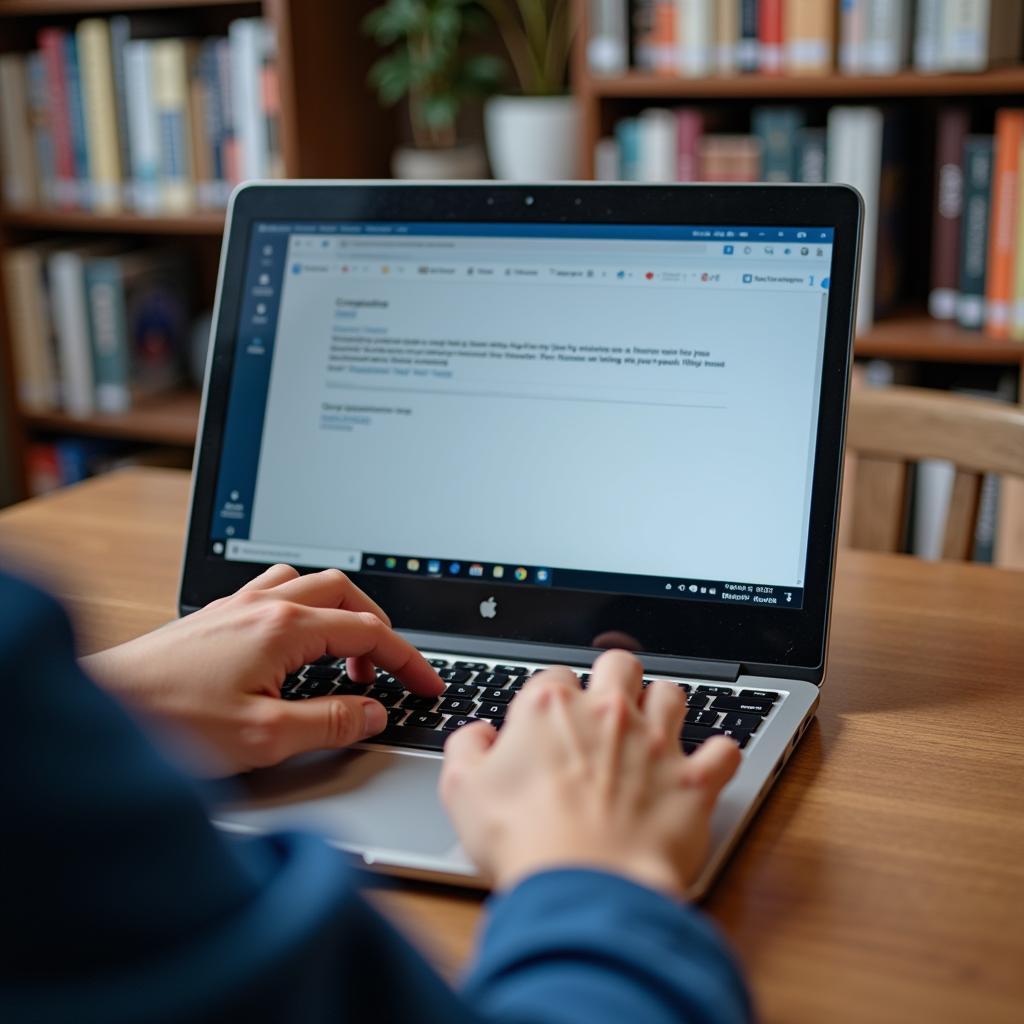 Student reading honor society email on laptop