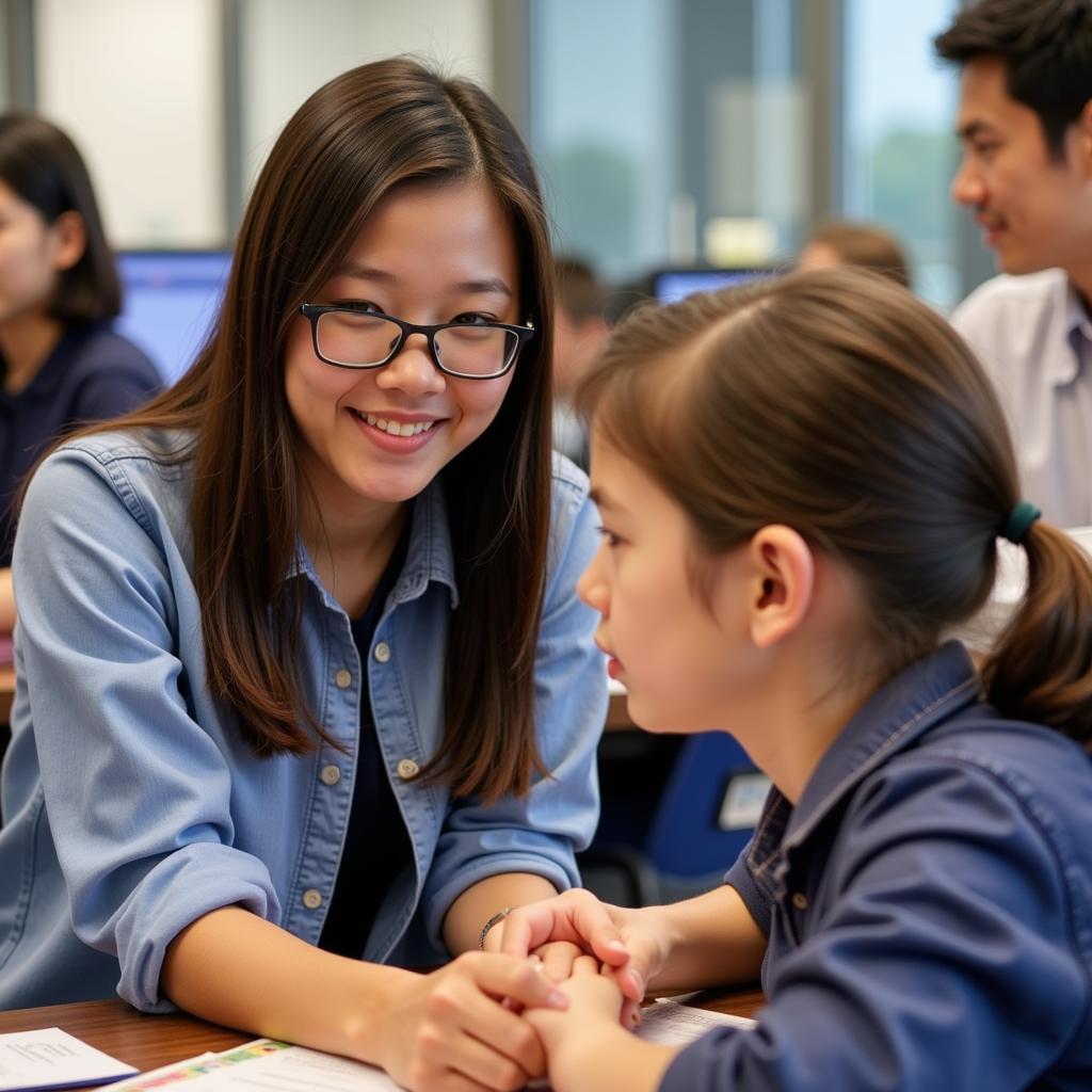  An Honor Society member mentoring a younger student