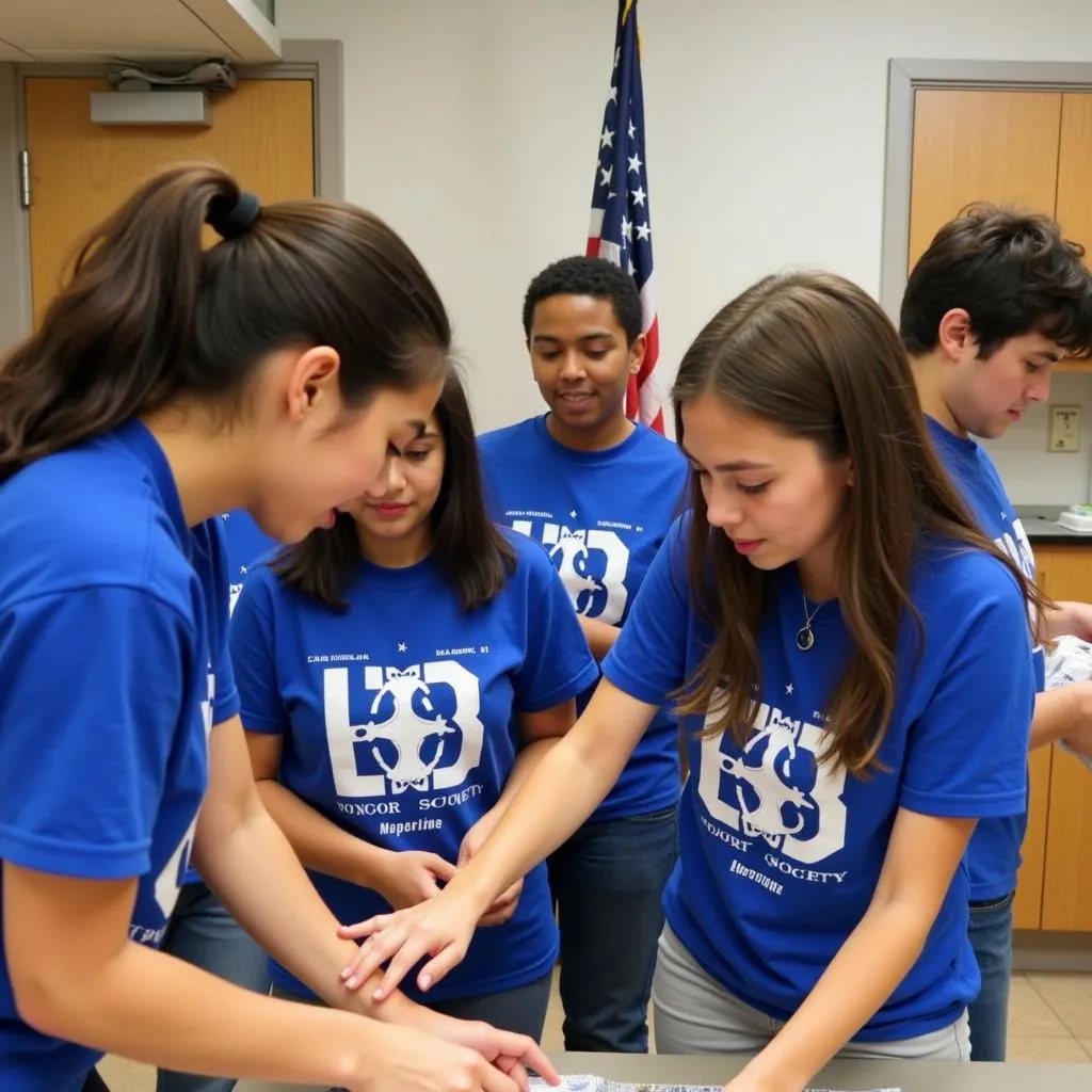 Honor society members volunteering at a local community center.