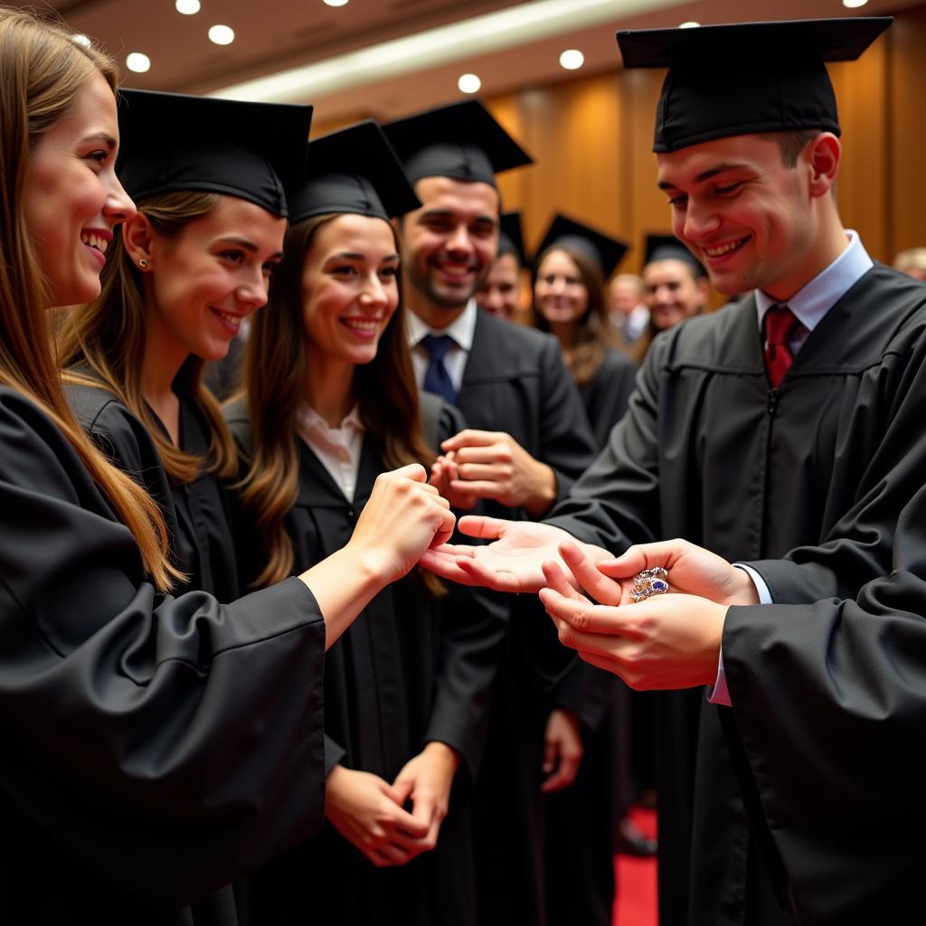 Students receiving honor society rings during a ceremony