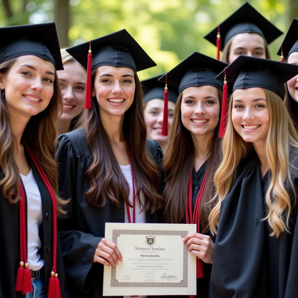 Students in graduation gowns celebrating their induction into an honor society