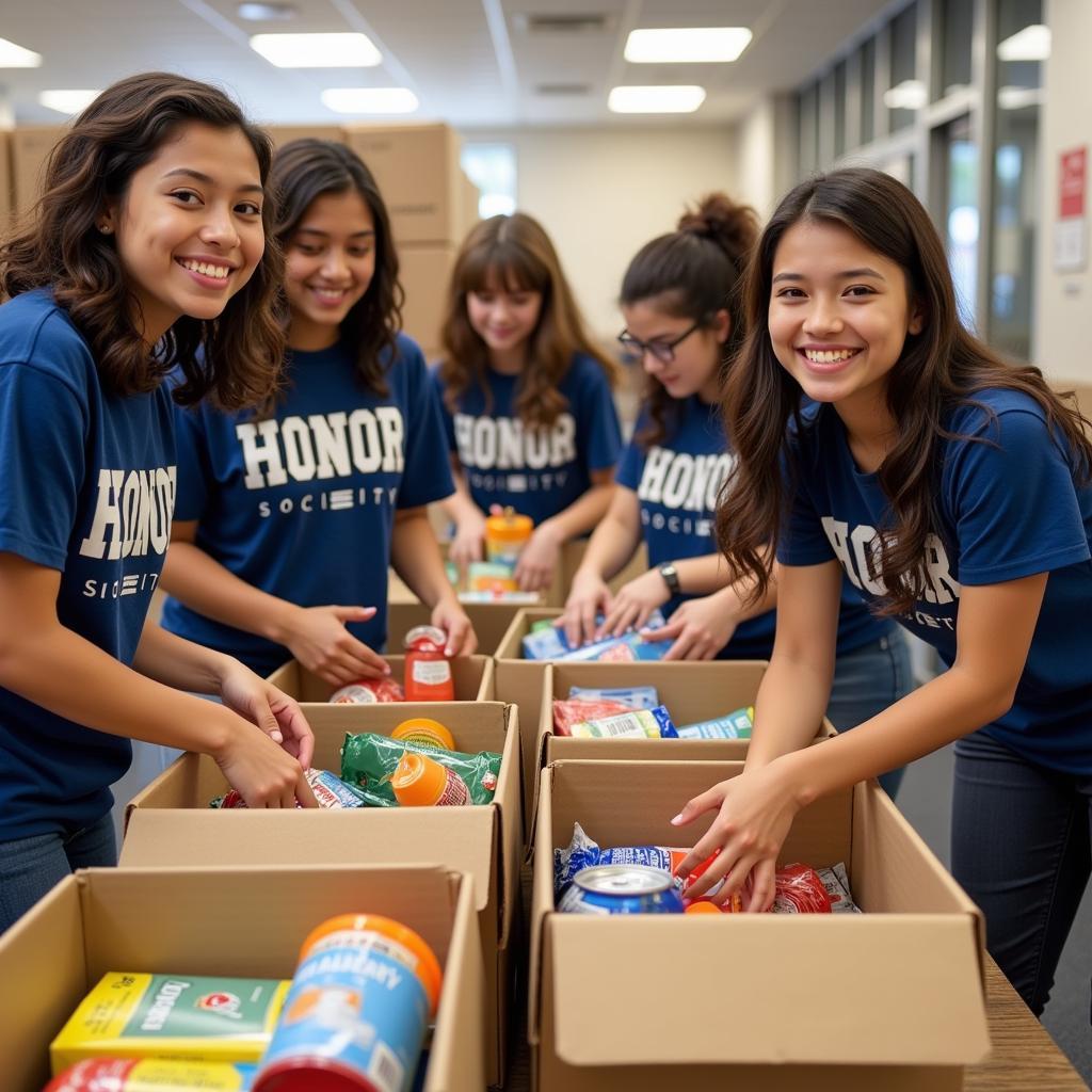 Students volunteering at a local food bank