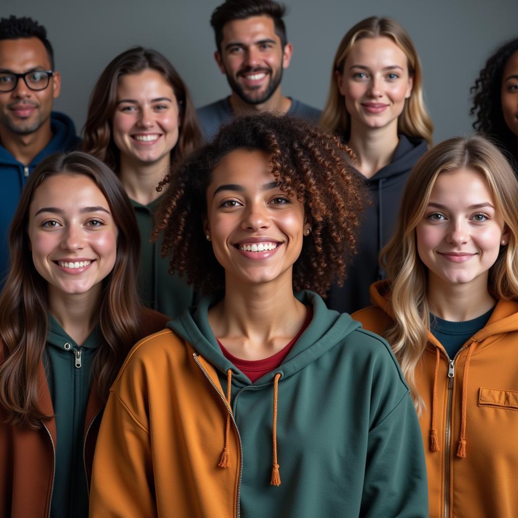 Diverse group of people wearing hoodies