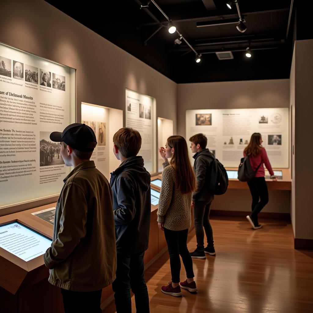 Visitors engaging with an exhibit at the Hopkins Historical Society