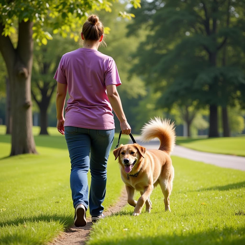 Volunteer Walking Dog at HSOSI