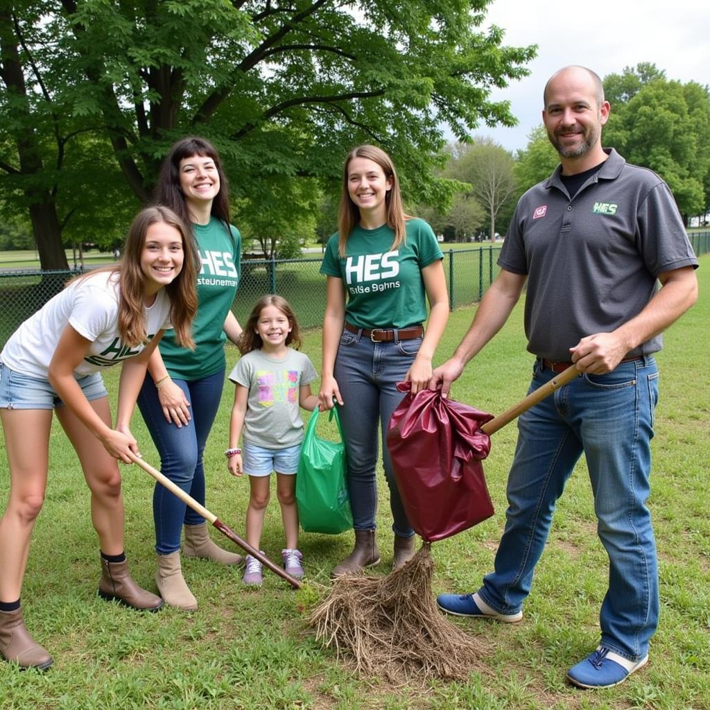 Volunteers participate in a community cleanup project organized by HES.