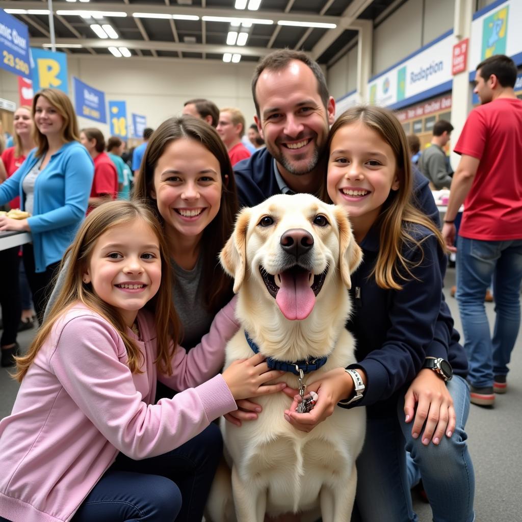 Family adopting a dog at a humane society event