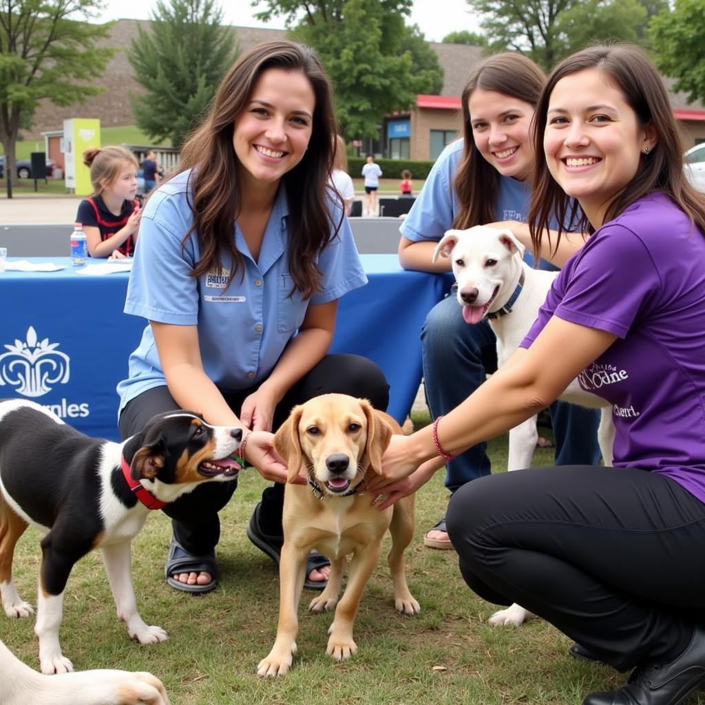 Families meeting adoptable pets at a Humane Society event