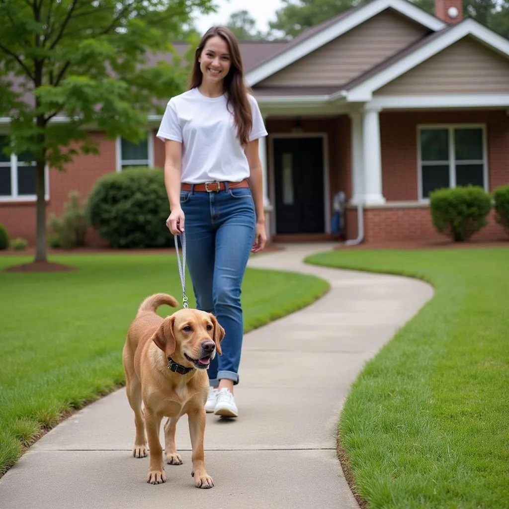 Volunteer walking a dog at the Humane Society Augusta GA