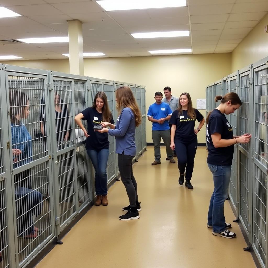 Volunteers at the Humane Society of Southeast Texas Beaumont tending to animals