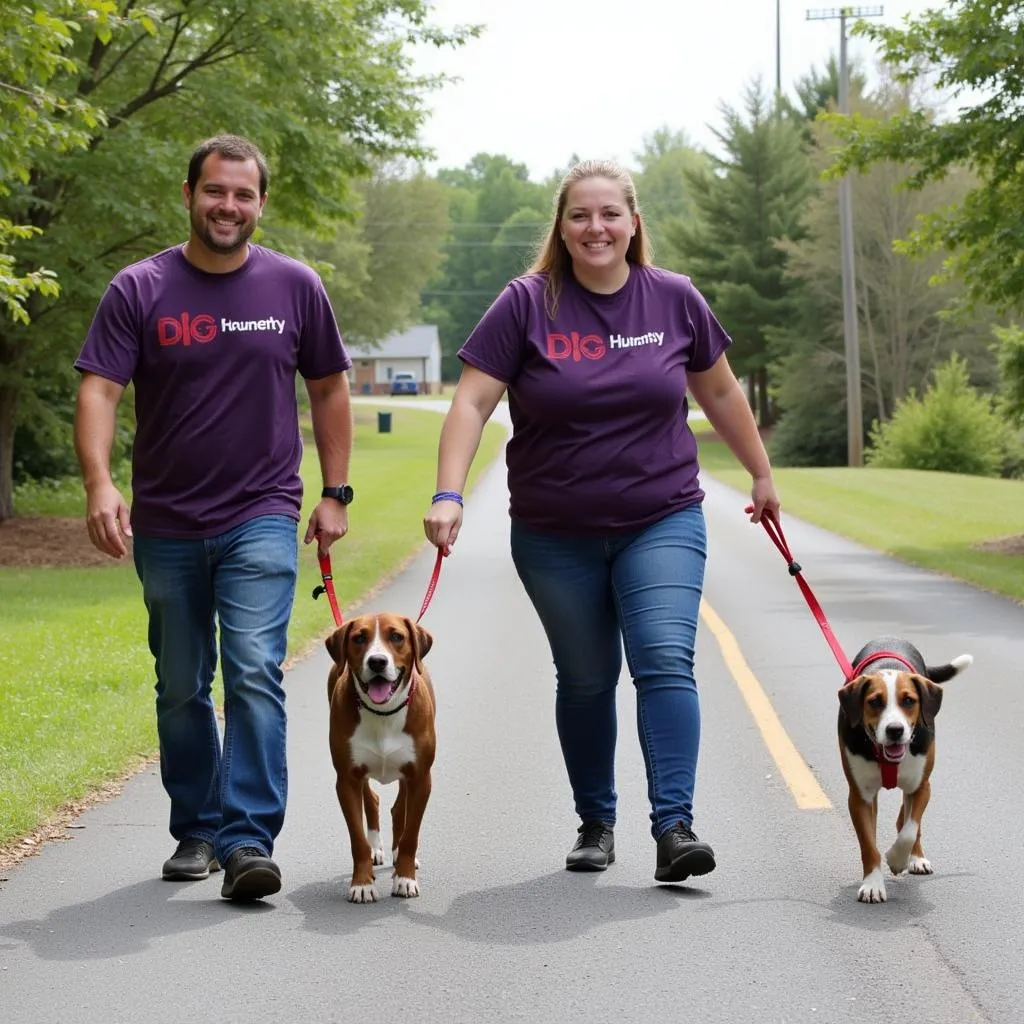 Volunteers Walking Dogs at the Humane Society of Cabarrus County NC