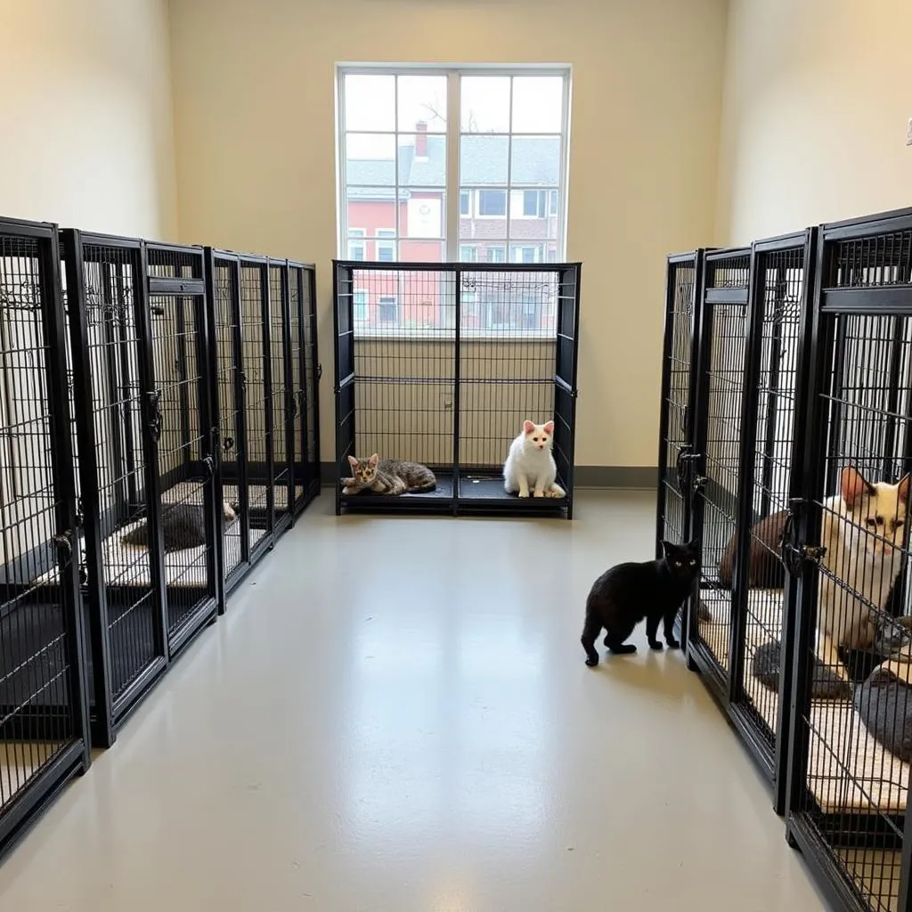 Animal shelter interior with cats