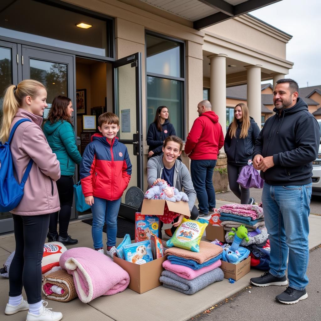 Community members participating in a donation drive